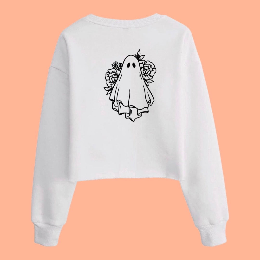 Mostly Ghostly - White Women's Cropped Crewneck