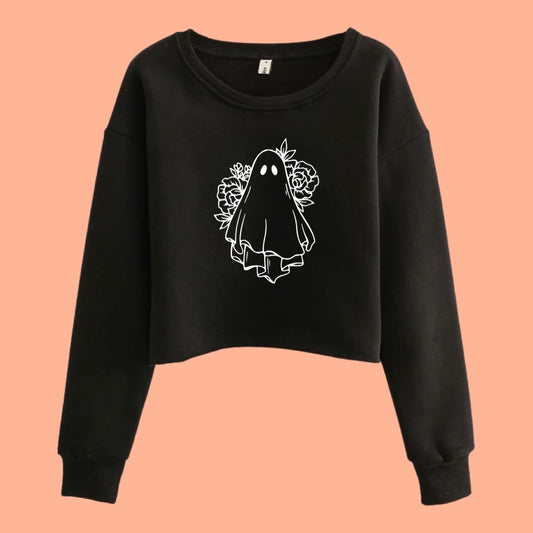 Mostly Ghostly - Black Women's Cropped Crewneck