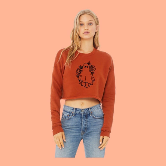 Mostly Ghostly - Burnt Orange Women's Cropped Crewneck