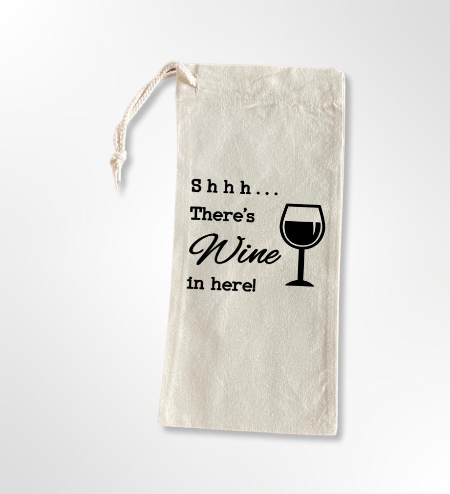 Shh There's Wine in Here - Drawstring Wine Tote