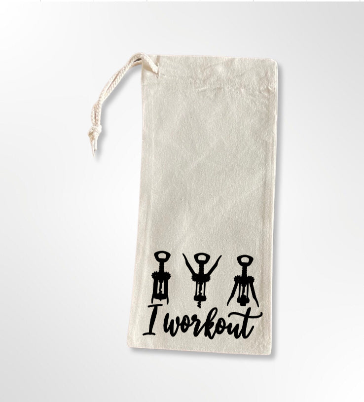 I Workout - Drawstring Wine Tote