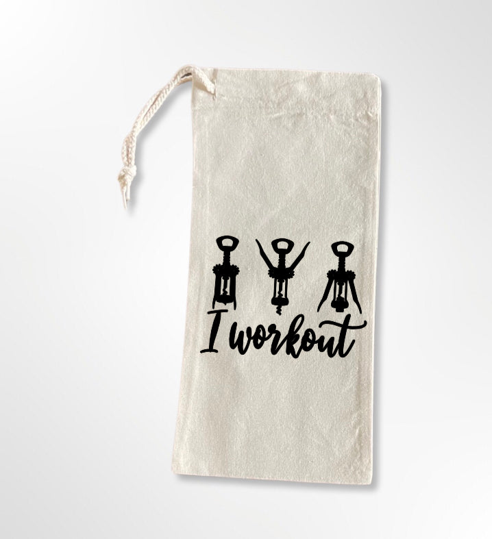 I Workout - Drawstring Wine Tote