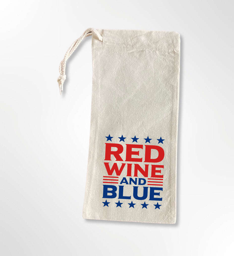 Red Wine and Blue - Option 2 - Drawstring Wine Tote