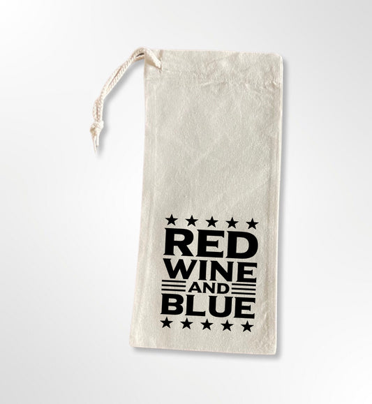 Red Wine and Blue - Option 1 - Drawstring Wine Tote