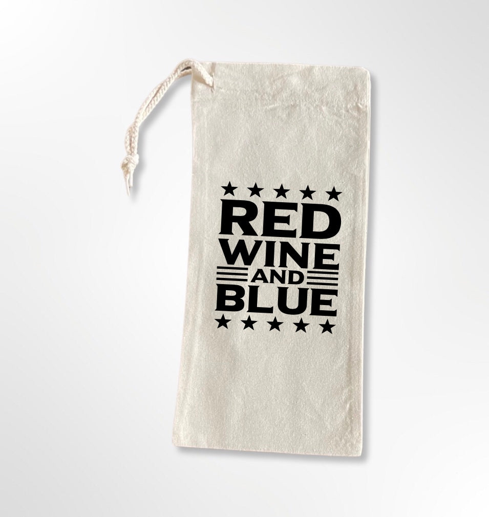 Red Wine and Blue - Option 1 - Drawstring Wine Tote