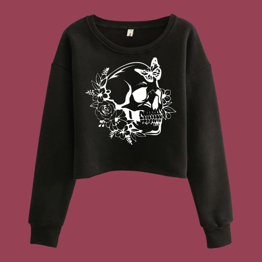 Flowered Skull - Women's Cropped Crewneck