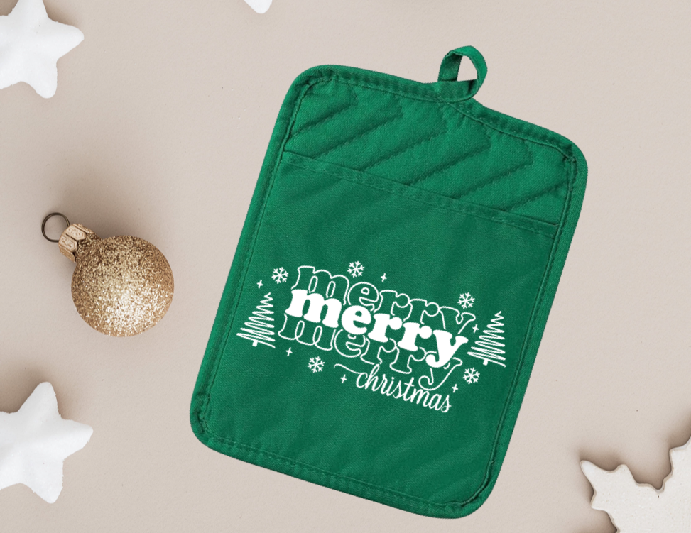 Merry Christmas - Green Pot Holder