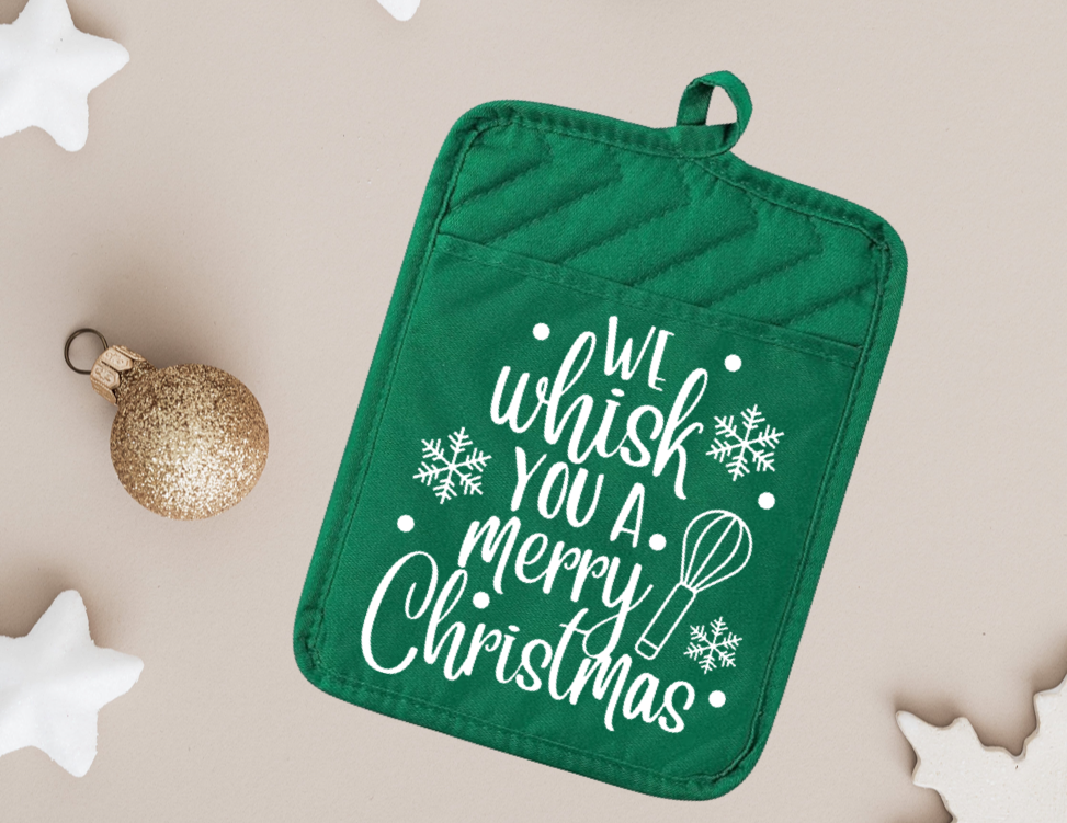 We Whisk You a Merry Christmas - Green Pot Holder