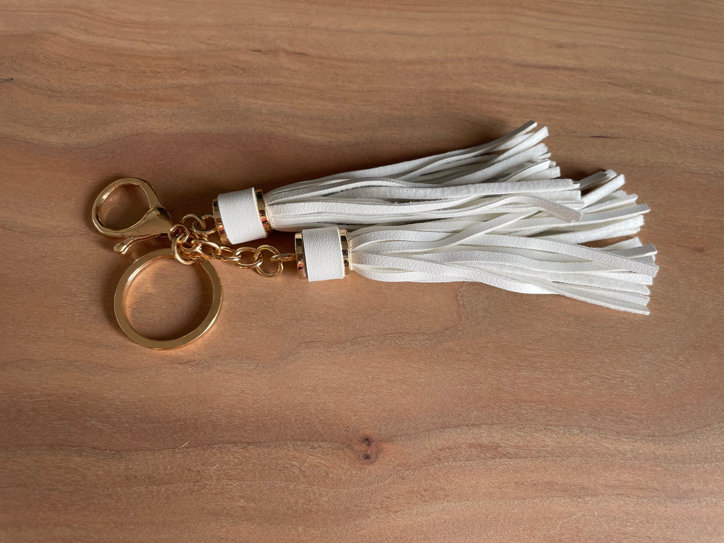 Double White Tassle Key Ring