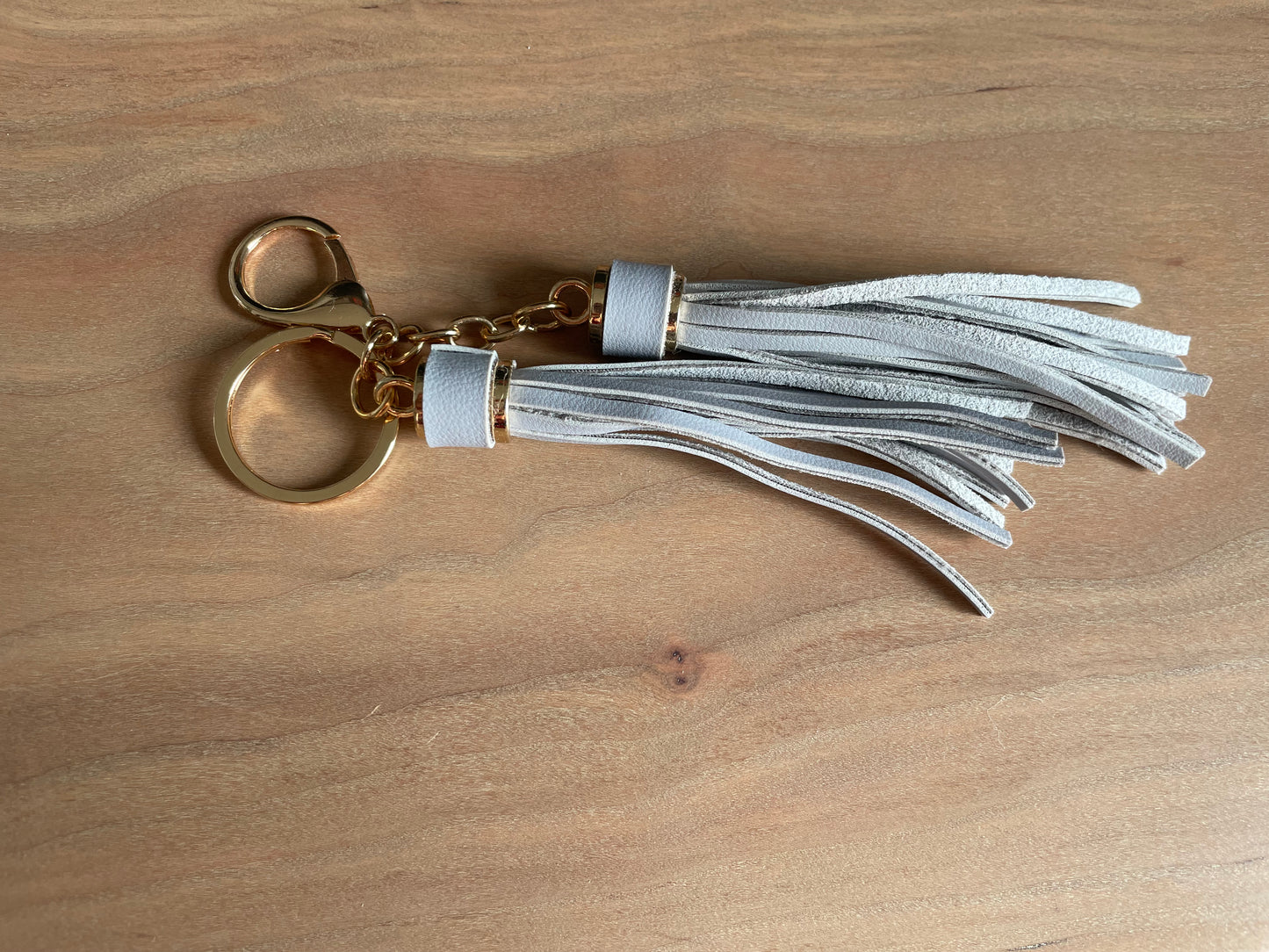 Double Light Gray Tassle Key Ring